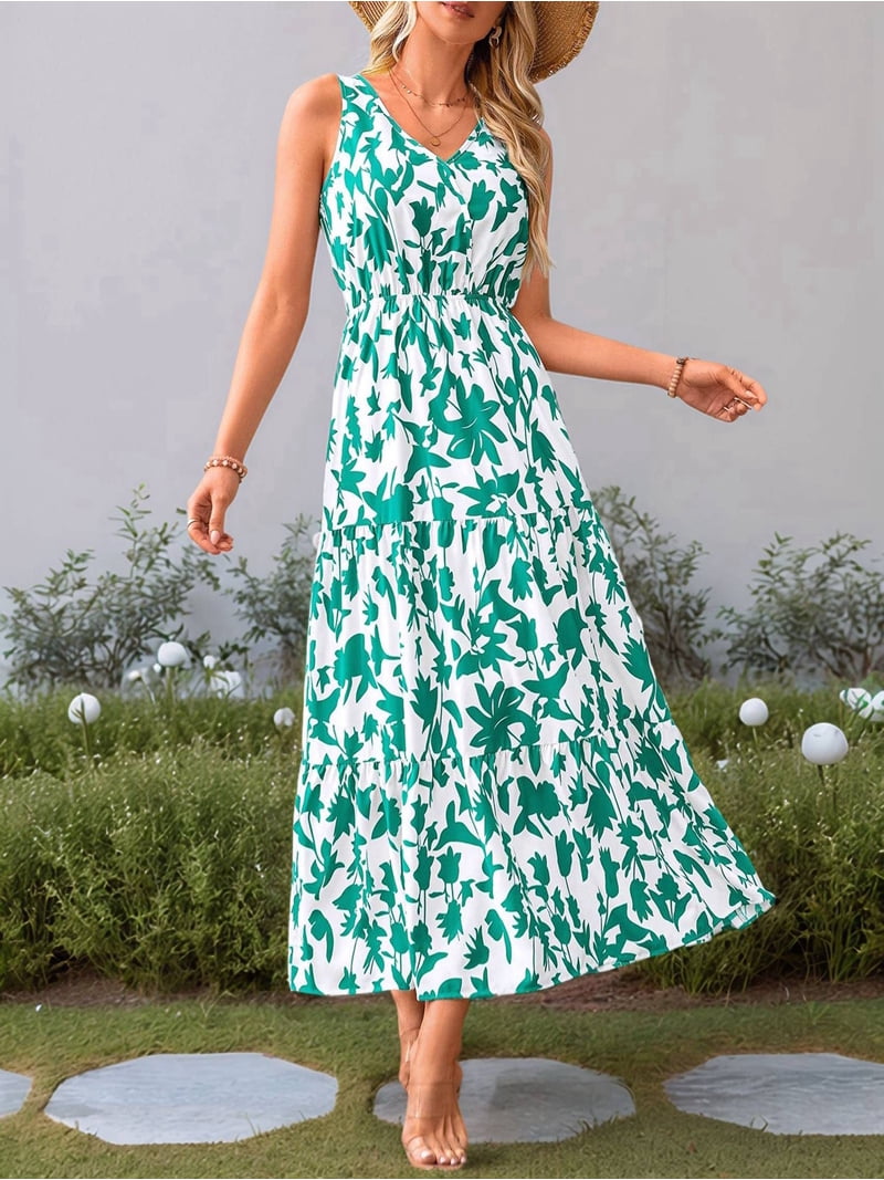 Women'S Summer Dresses Casual Sleeveless Maxi Dresses Cute Floral Long  Dress Wedding Guest Dress Red Flower XL