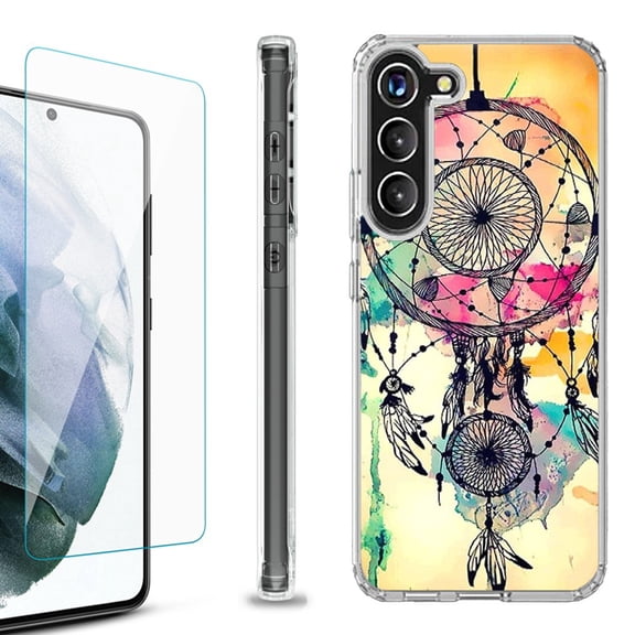 OneToughShield ÂŽ for Samsung Galaxy S23 S23 Plus 5G Shockproof Bumper Phone Case, with Tempered Glass Screen Protector - Dream Catcher Color