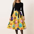 thumbnail image 2 of LWavelet Women's Long Sleeve Fit-and-Flare Dress, Cute Cartoon Bunny Print with Satin Bow Belt for Casual & Easter Outfits Orange S, 2 of 4