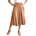 thumbnail image 1 of Hngshg Plus Size Capris for Women Flowy Loose Smocked Solid Color Casual Wide Leg Pants Summer Vacation Pants with Pockets, 1 of 5