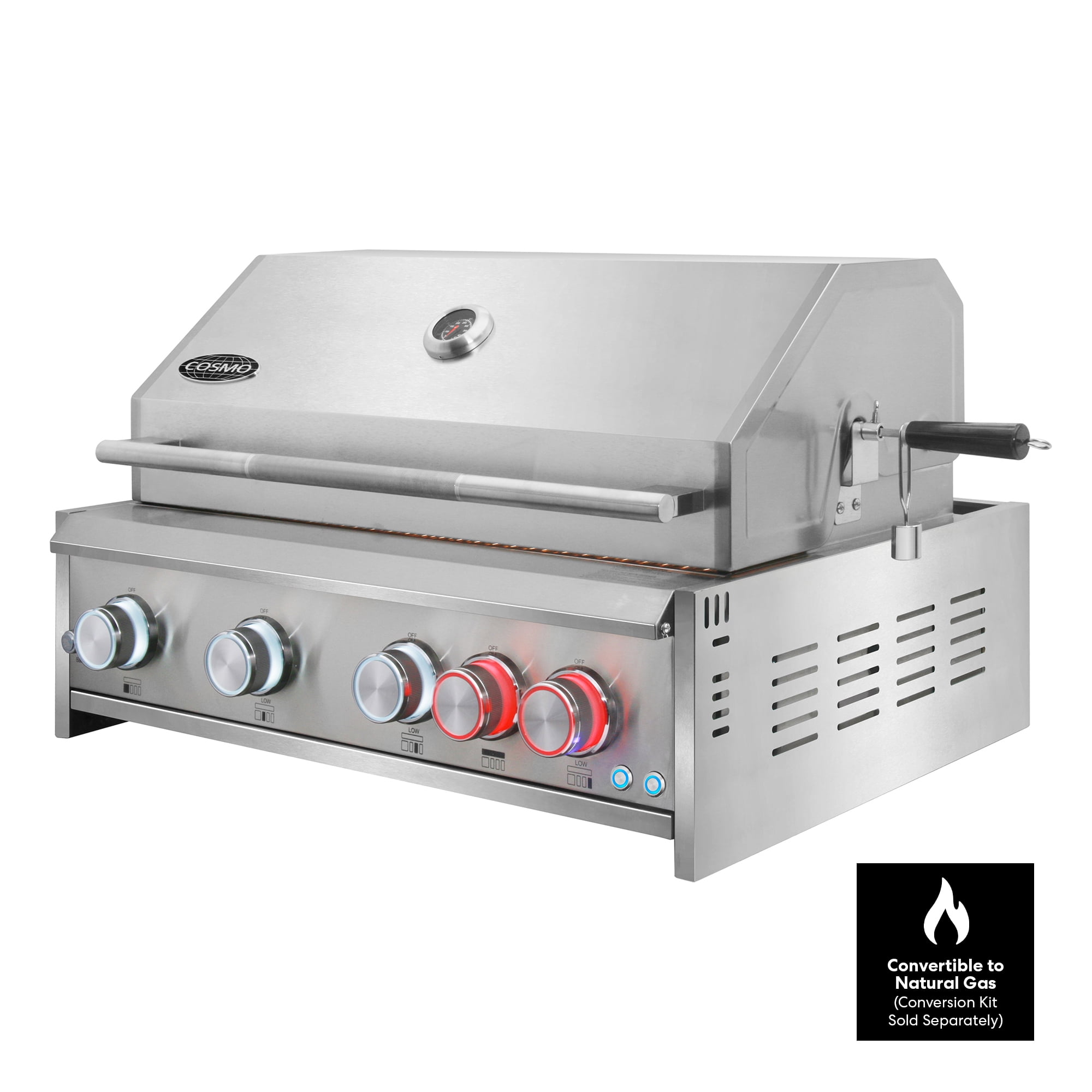 Cosmo 32 in. Built-In 4 Burner Propane Gas Grill with Infrared Rotisserie, Knob LED Lighting in Stainless Steel