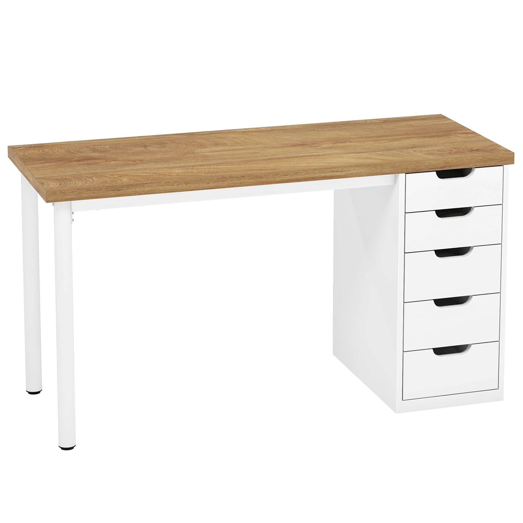Fnova 47.24" Computer Desk with 5 Drawers, Reversible File Cabinet, Writing Workstation for Home Office Bedroom Study Makeup Vanity Desk Furniture
