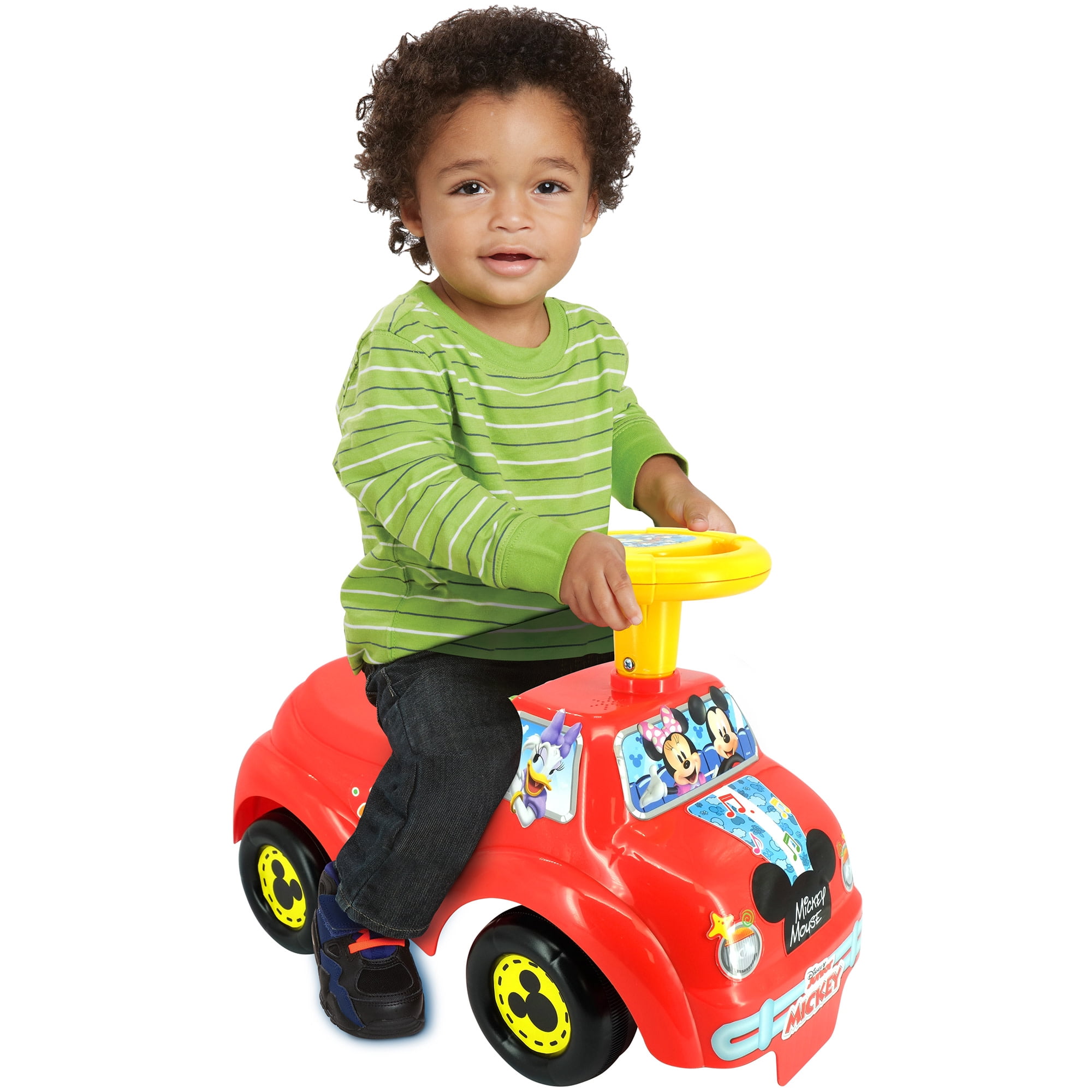 Kiddieland: My First Ride-On - Mickey Mouse - Red & Yellow, Disney Lights & Sounds Foot-To-Floor Vehicle, Spin Roller & Steer Wheel, Toddlers 12-36mo