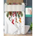thumbnail image 2 of No Hook Shower Curtain with Snap in Liner, Merry Christmas Pine Tree Leaves White Hotel Shower Curtains for Bathroom, Washable Shower Curtain Liner Set with Mesh Top Window, 48"x72", 2 of 6