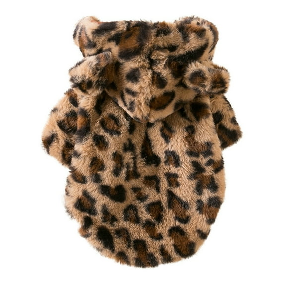 Aosijia Fleece Dog Hoodie Leopard Print Dog Coat Jacket Winter Warm Pet Dog Clothes for Small Dogs Pet Costume S Brown