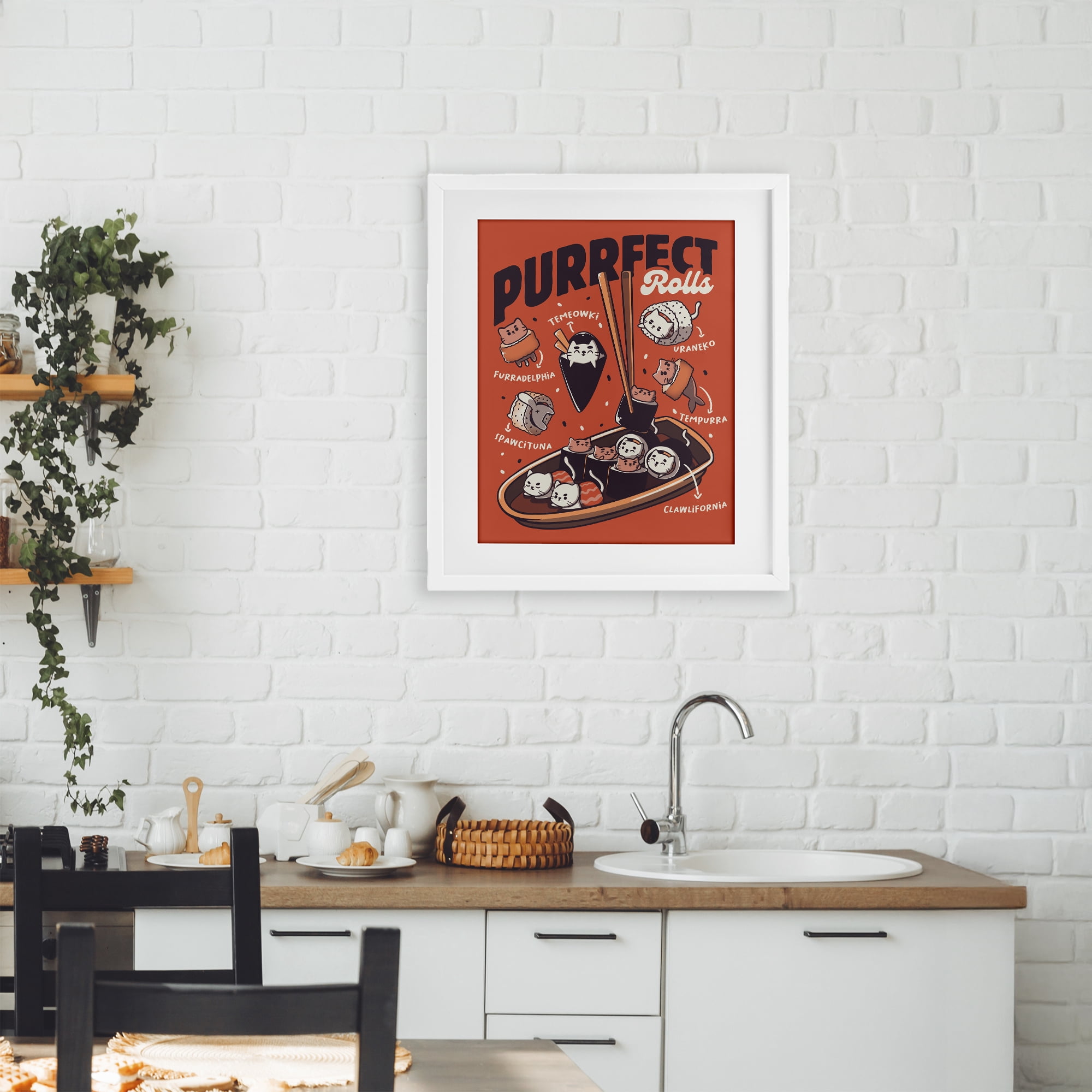 Stupell Industries Purrfect Rolls Sushi Cats White Framed Print Under Glass, design by Tobe Fonseca