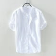thumbnail image 2 of Mens Shirts Summer Clearance Men's Baggy Cotton Linen Solid Short Sleeve Button Retro T Shirts Tops Blouse, 2 of 7