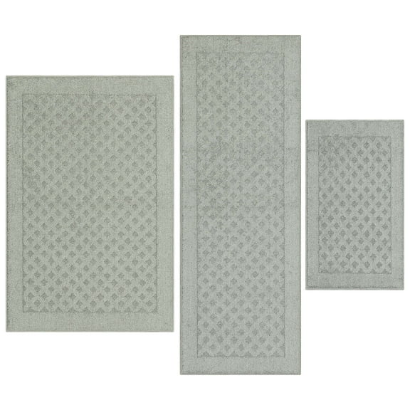 Mainstays Dylan Pewter Gray Solid Diamond Indoor Rug Set, 3-Piece, Skid-Resistant