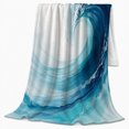 thumbnail image 2 of Curling Blue Ocean Wave with Soft Aqua Foam, Coastal Surf Art for Beach Lovers, Birthday Gift, Soft Flannel Blanket for Bedroom and Lounge, Fresh Ocean Home Decor, 2 of 9