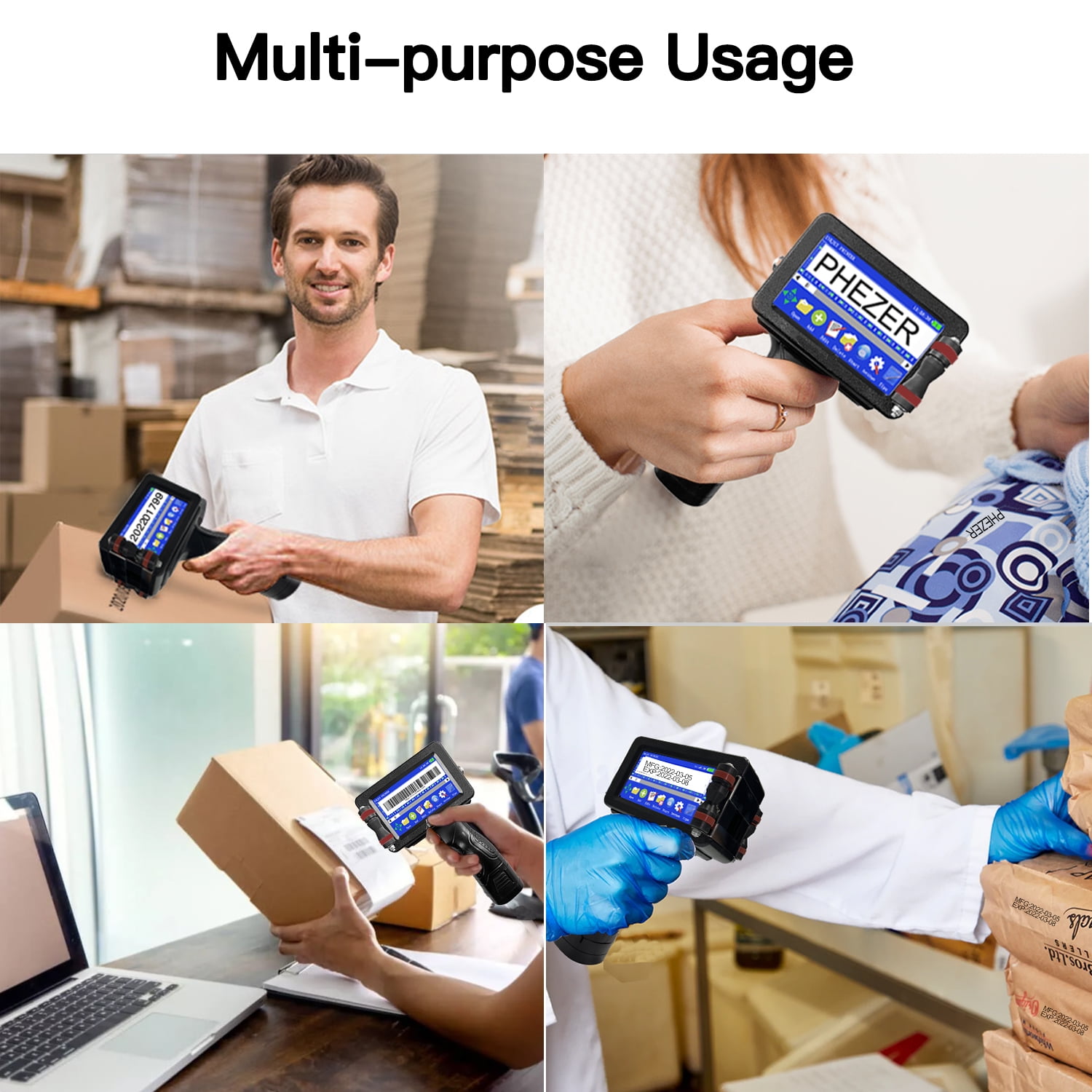 Phezer P16 Handheld Inkjet Printer for Any Surface, Intelligent 360° Coding Machine for Date/Time/Barcode/QR Code/Logo On Glass Carton Box Wood Cloth Plastic Cable (25 Languages) with 1 Ink cartridge