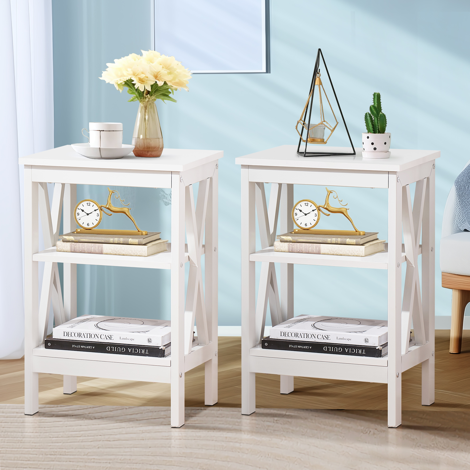 VECELO Javlergo Set of 2 Nightstand Bedside Table, Modern Small Side End Table with Open Storage Shelves White