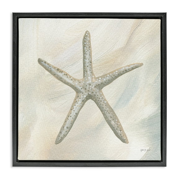 Stupell Industries Minimal Beige Starfish Coastal Painting Black Floater Framed Canvas Art Print Wall Art, 18 x 18