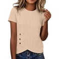 thumbnail image 3 of TGSLY Women's Ribbed Knit Tops Lightweight Soft Crew Neck Short Sleeve Shirts Dressy Casual Solid Color Asymmetric Wrap Hem Tunic Blouses S, 3 of 10