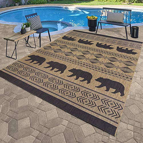 5x7 Standard Willow Leaf Tan Gertmenian 21561 Outdoor Rug Freedom Collection Coastal Themed Smart Care Deck Patio Carpet 