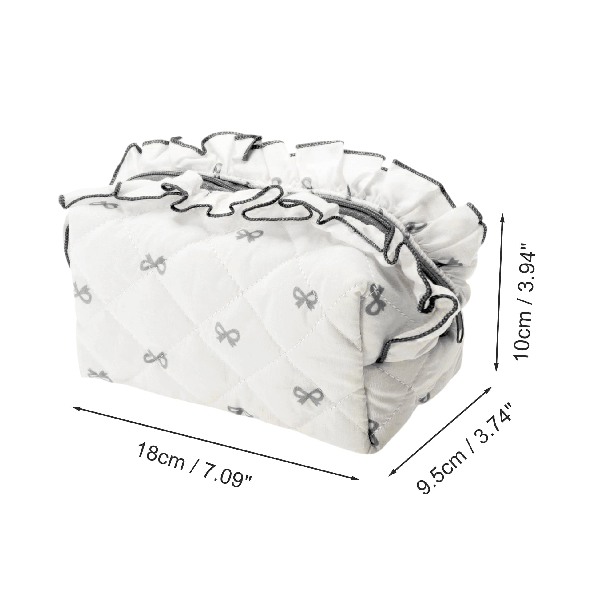 Unique Bargains 1 Pc Lace Bow Ruffles Makeup Bag for Everyday Use 3.94 in  Black