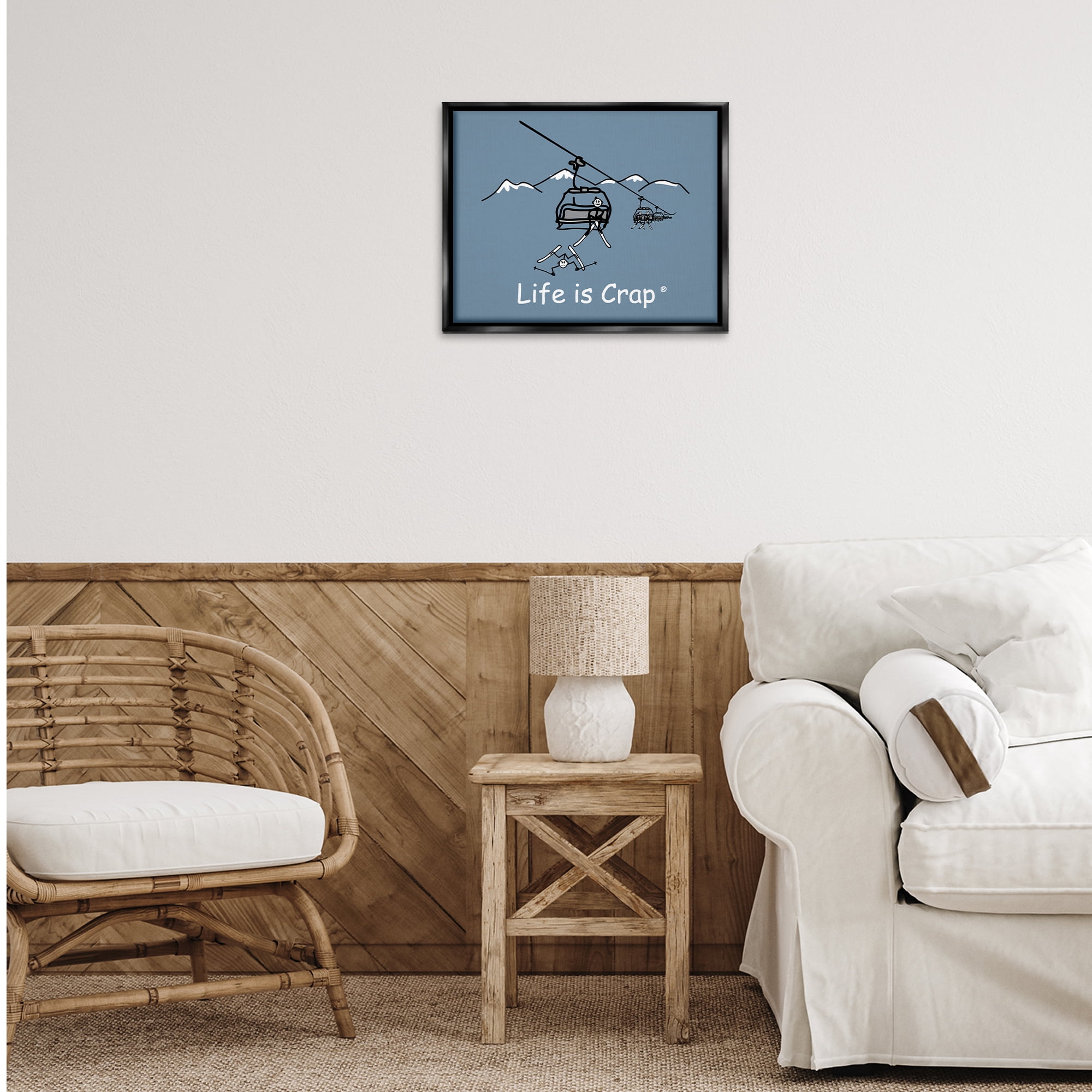 Stupell Industries Falling Ski Lift Novelty & Humor Painting Black Floater Framed Canvas Art Print Wall Art, 21 x 17