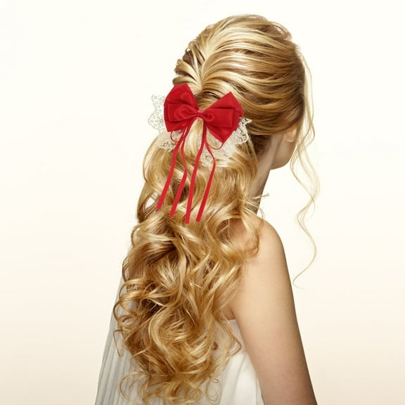 PAMINGONO Red Bow Hair Clips 1Pcs Lace Metal for Women Girls Hair Holding Everyday