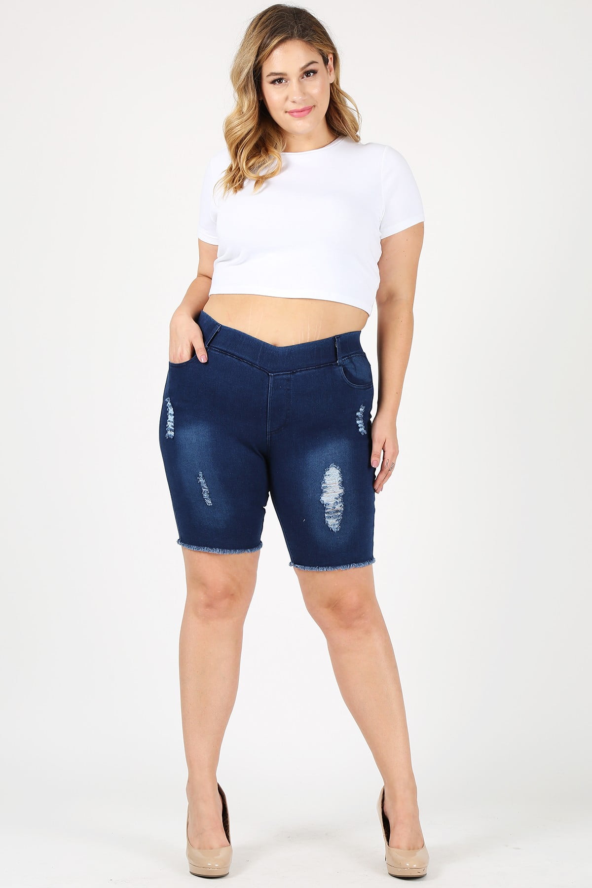 Love Sweet - Plus size women pull-on 5 pockets classic jeans Bermudas ...