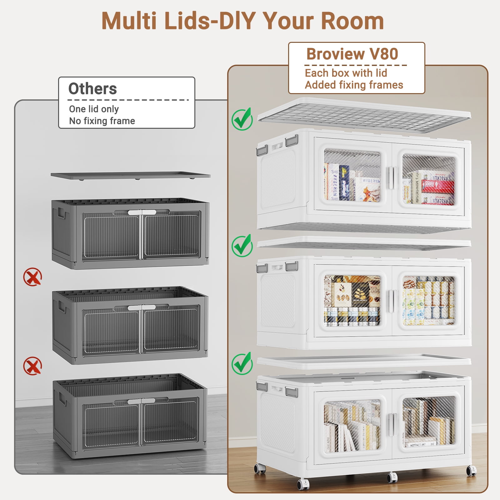 360 Qt Extra Large Stackable Storage Bins with Lid, 90Gal Collapsible Closet Organizer and Storage Drawers with Wheels, Plastic Storage Box for Closet Clothes Organization,White