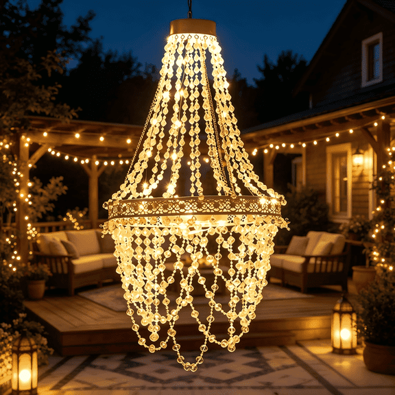 Outdoor Solar Crystal Chandelier Light - 54 LED Waterproof Hanging Lantern with Lithium Battery, Perfect for Garden, Yard, Patio, Gazebo, Wedding & Party