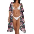thumbnail image 3 of HELLHERO Polyester Long Kimono Swimsuit Cover Up for Beach Lightweight Short Sleeve Sugar Skull Print, 3 of 6
