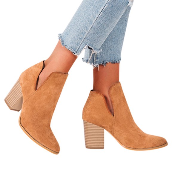 Tejiojio Fall Clearance Women Boots Pointed Shoes Zip Shoes Winter Casual Shoes High Heel Warm Solid Boots