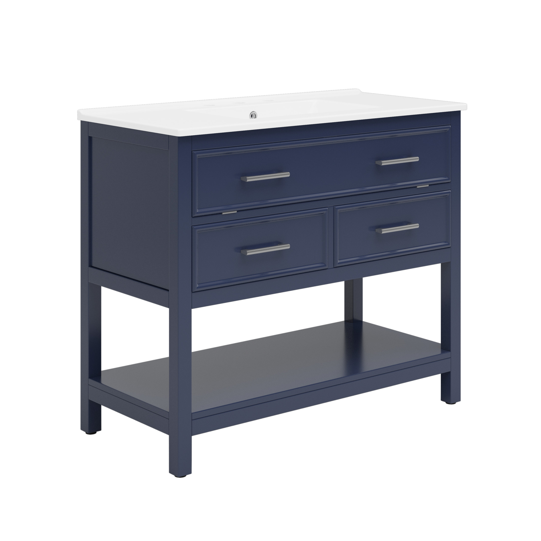 Christopher Knight Home 36" Bathroom Vanity with Sink, Bottom Open Shelf, Tip-Out Tray Drawers, Blue