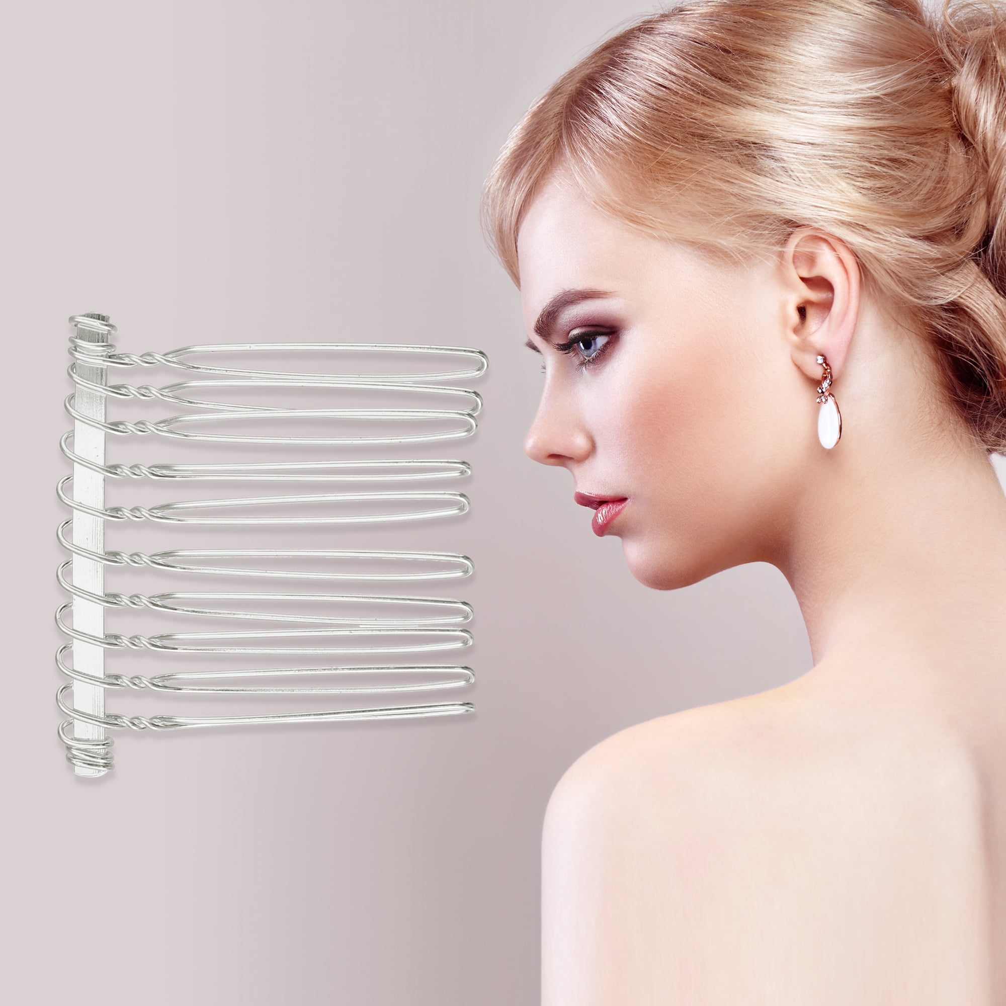 Unique Bargains 4 Pcs No Slip Hair Side Combs Accessories Metal 1.6" Silver Tone