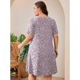 thumbnail image 7 of SHOWMALL Women's Plus Size Short Sleeve Dress with Pockets, Criss Cross V-Neck Casual T-Shirt Dress, Cottagecore Pink Blue Floral 2X Summer Vacation Beach Dress, 7 of 7