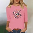 thumbnail image 2 of Charella Women's Floral Printed Tops Flower Graphic Tee Casual Crew Neck 3/4 Sleeve Shirts Loose Fit Clothes (S, Pink 1), 2 of 6