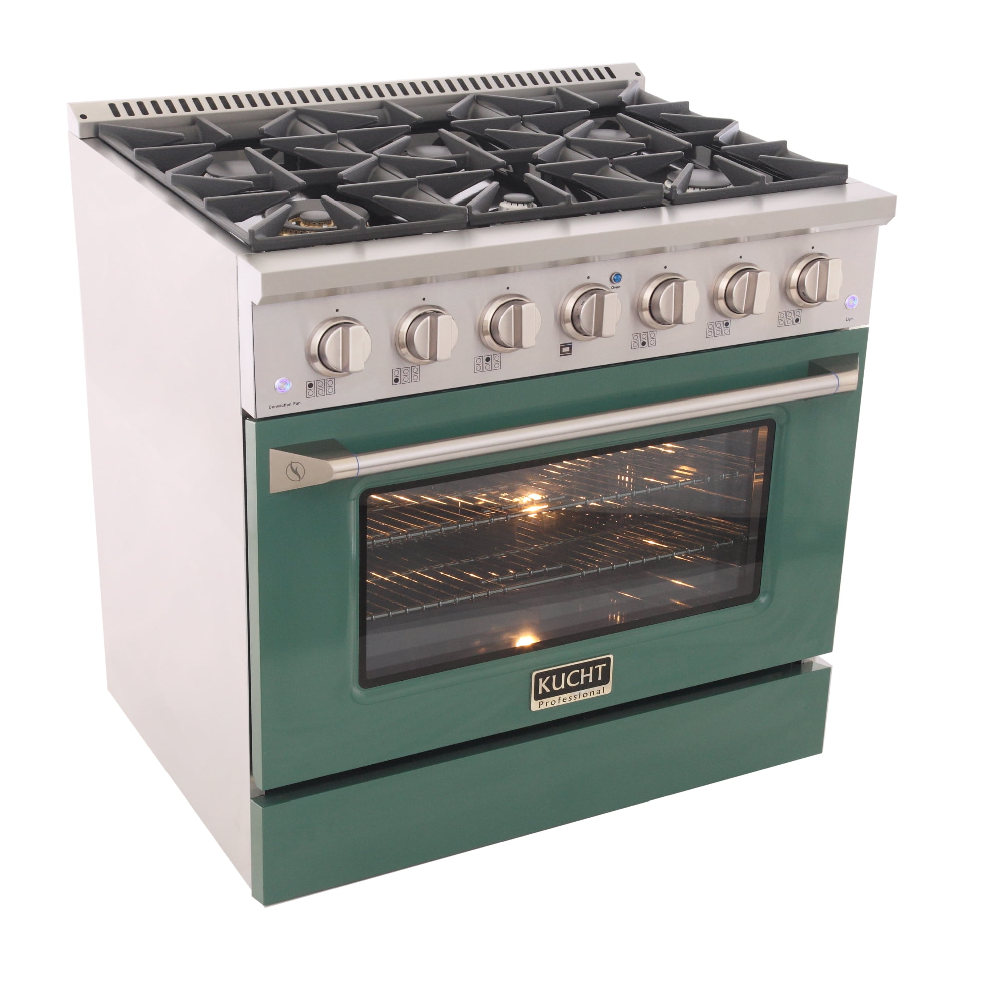 36 in. 5.2 cu. ft Dual Fuel Range for Natural Gas Sealed Burners in Green.