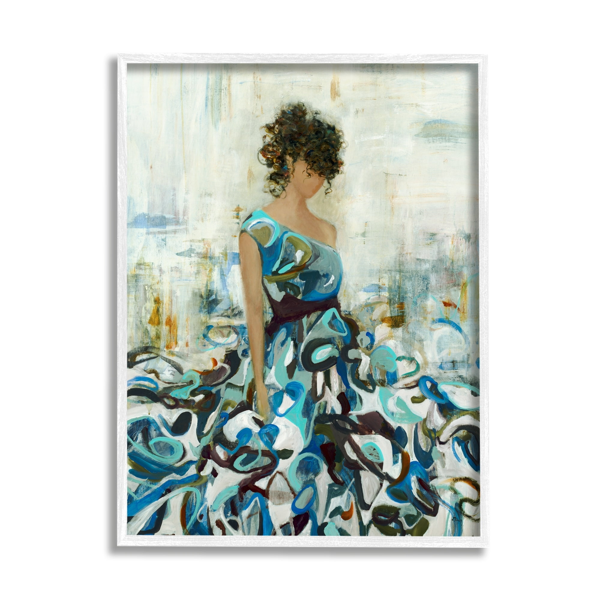 Stupell Industries Detailed Blue Dress Gown Woman Layered Background Framed Wall Art, 24 x 30, Design by Lisa Ridgers