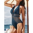 thumbnail image 3 of Cupshe Women's One Piece Swimsuit Bathing Suit Deep V Neck Halter Back Tie Mesh Swimwear, Size XS-XL, 3 of 6