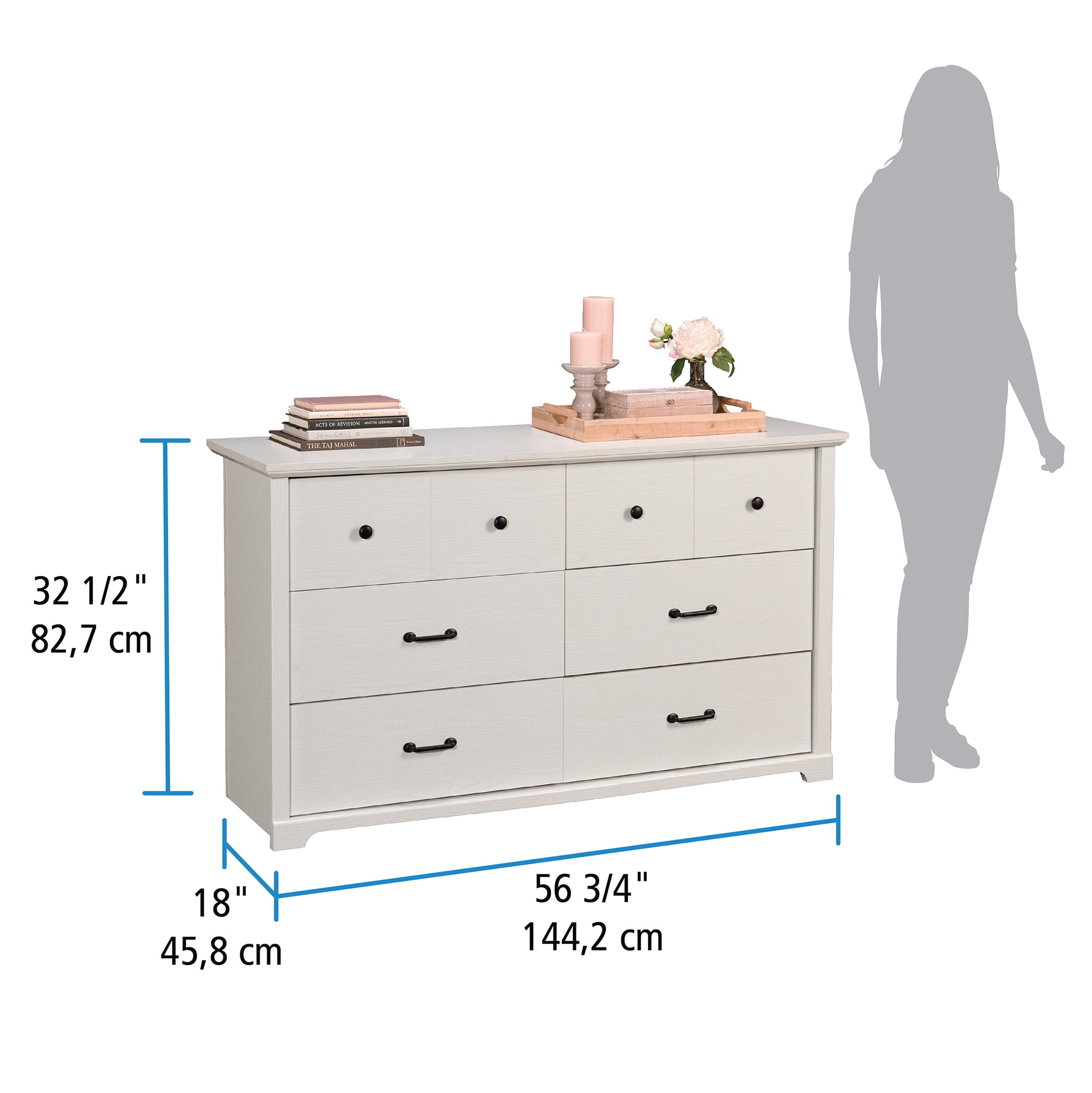 Mainstays Harrington 6 Drawer Dresser, White Wood Finish