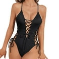 thumbnail image 5 of TTUHYWXI Women Sexy Lace Up One Piece Swimsuit Deep Plunge V Neck High Cut Bathing Suits (Black, XL), 5 of 9