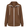 thumbnail image 6 of HappyYEE Women’s Lapel Zip Jacket - Drawstring Long Sleeve Coat Tops with Pockets - Loose Fall Daily Casual Outerwear, 6 of 9