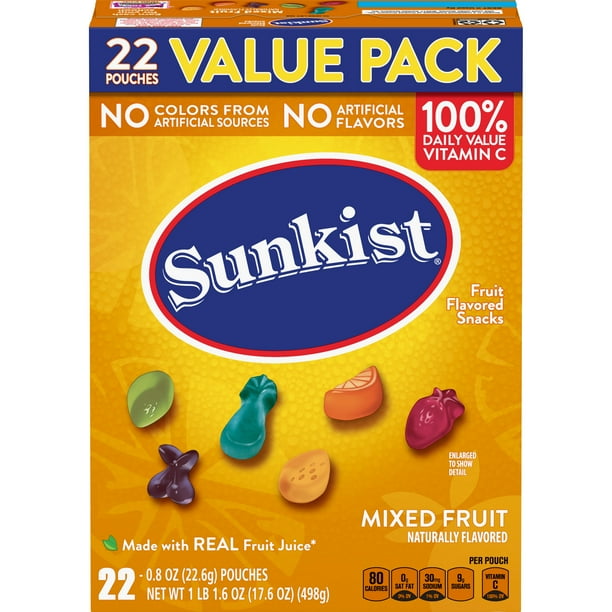 Sunkist Fruit Snacks, Assorted Fruit, 22 ct, 0.8 oz