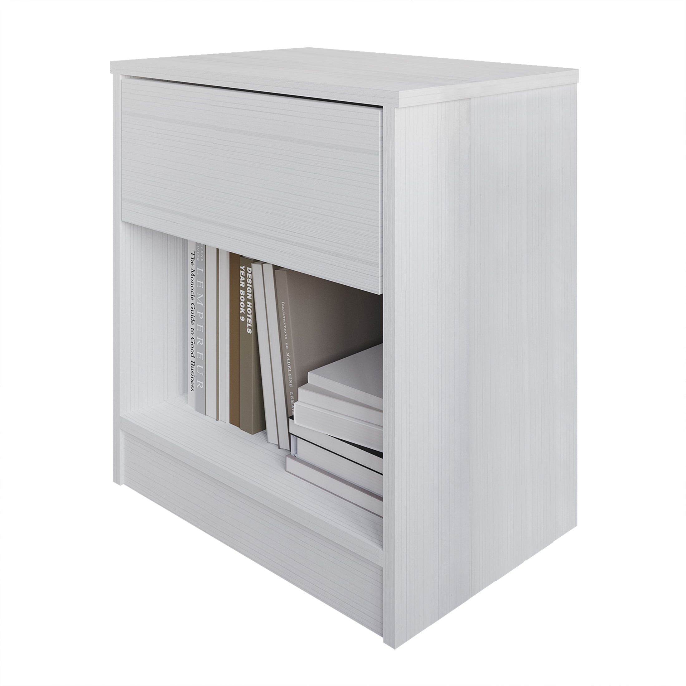 Castle Place Minimalist Nightstand with 1 Drawer, White