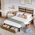 thumbnail image 3 of Full Size Bed Frame 192cmx140cm Industrial Wood Metal Platform Bed with Under-bed Storage Drawers No Box Spring Needed Brown, 3 of 10