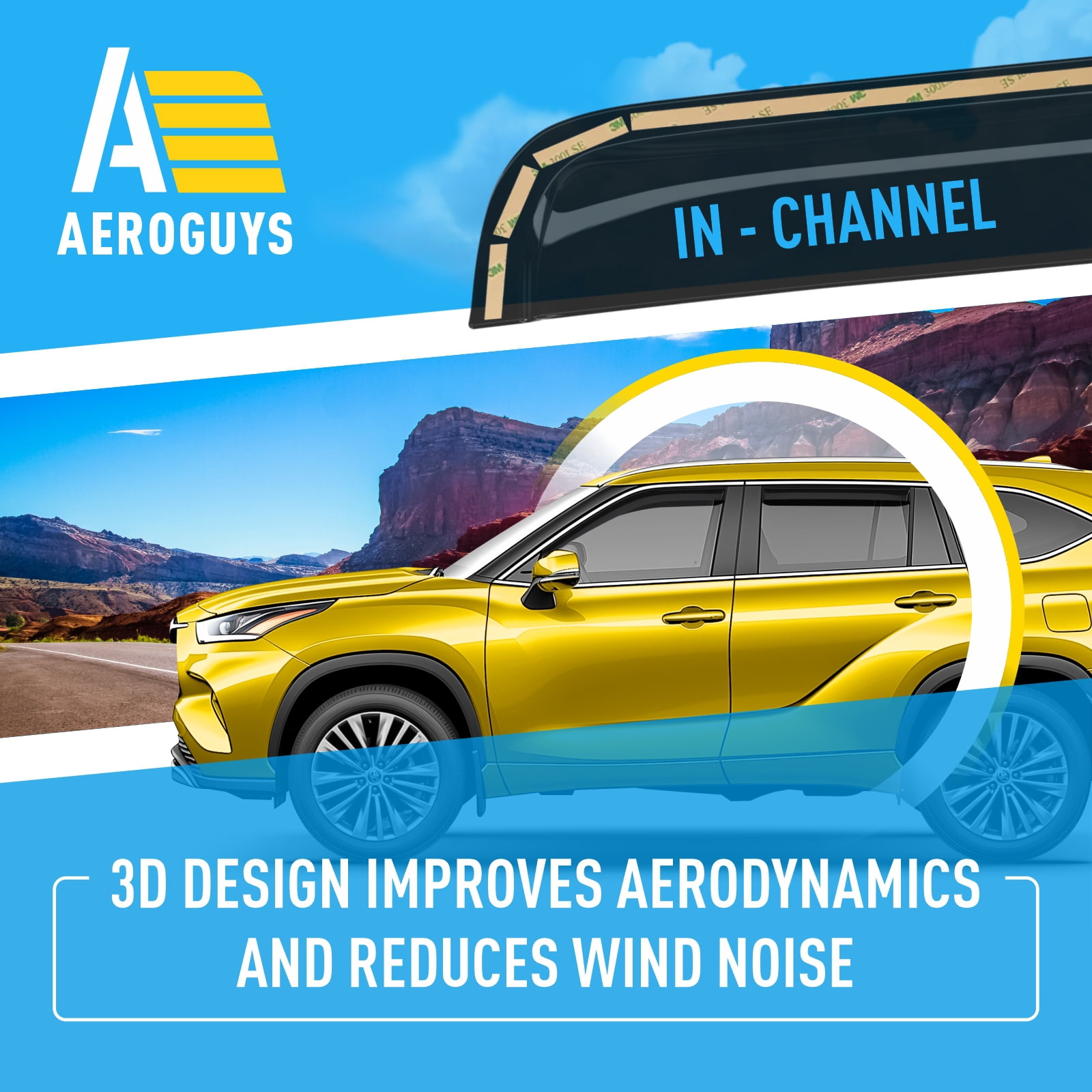 AEROGUYS In-Channel Window Deflectors Extra Durable Window Visors Rain Guards Fit for Toyota Highlander 2020-2026, Sun Visors, Wind Vent Visors, Car Accessories - 4 pcs. AG0738