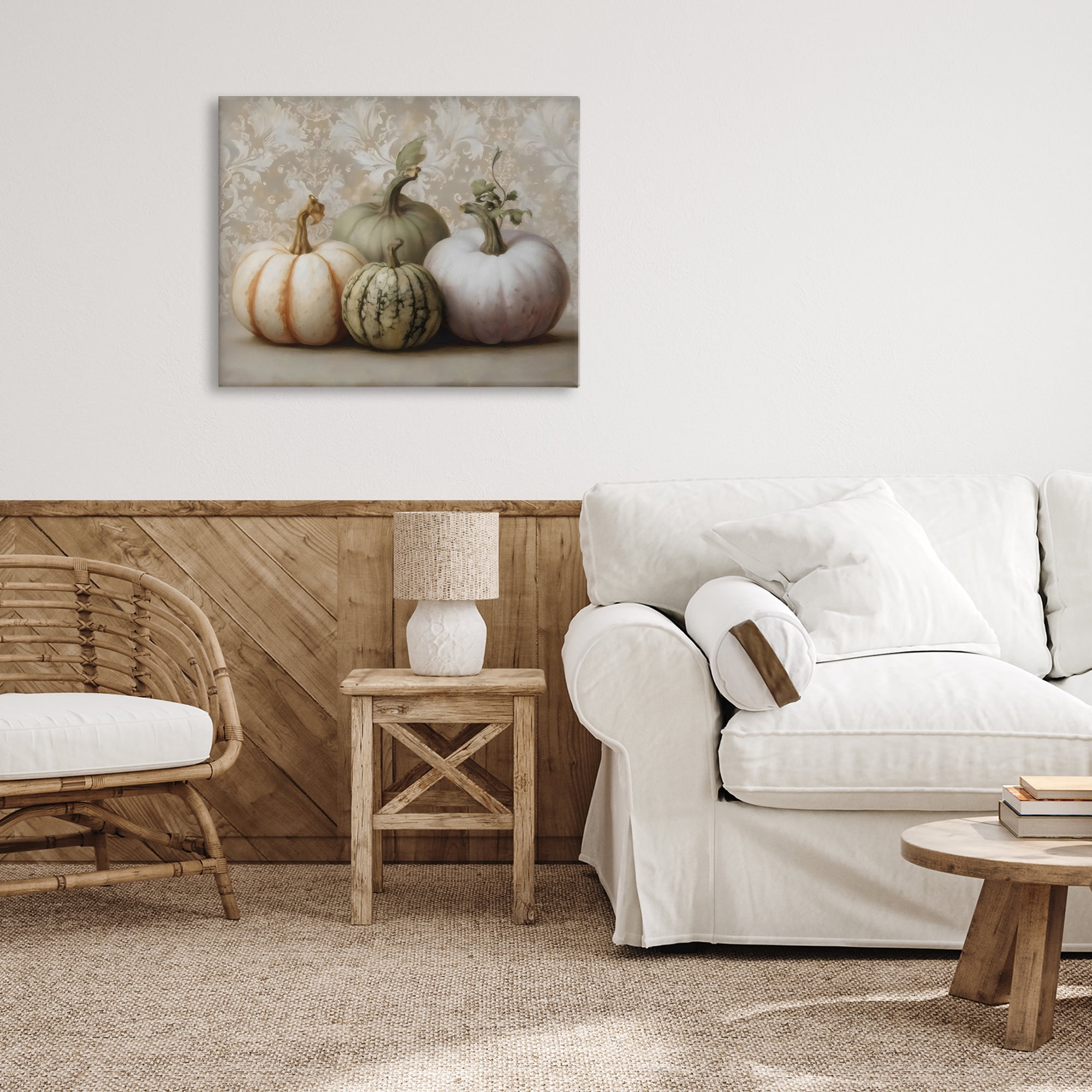 Stupell Industries Pastel Gourds on Vintage Pattern Canvas Wall Art, design by Arlington Prints