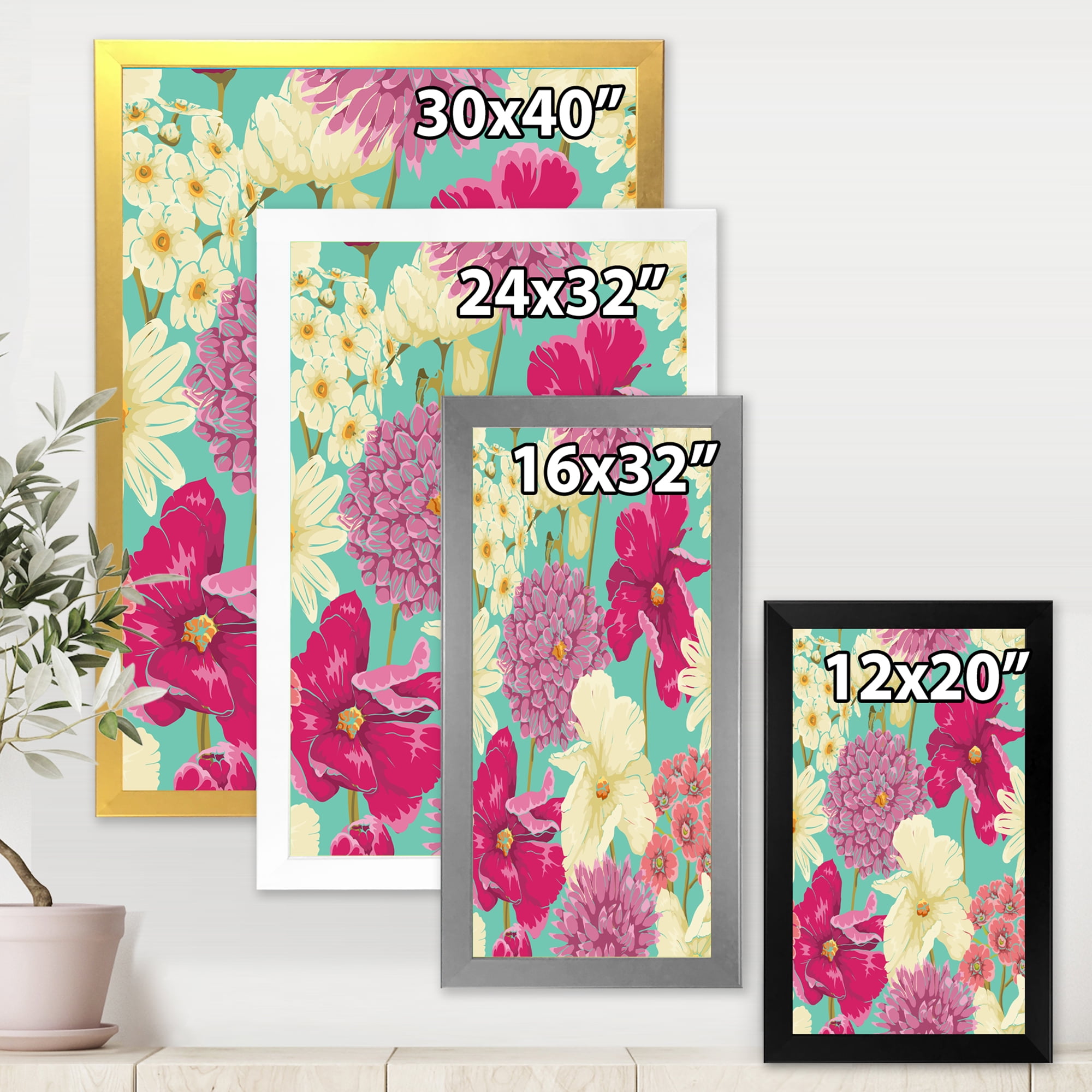 Designart 'Vintage Yellow and Pink Flowers' Traditional Framed Art Print