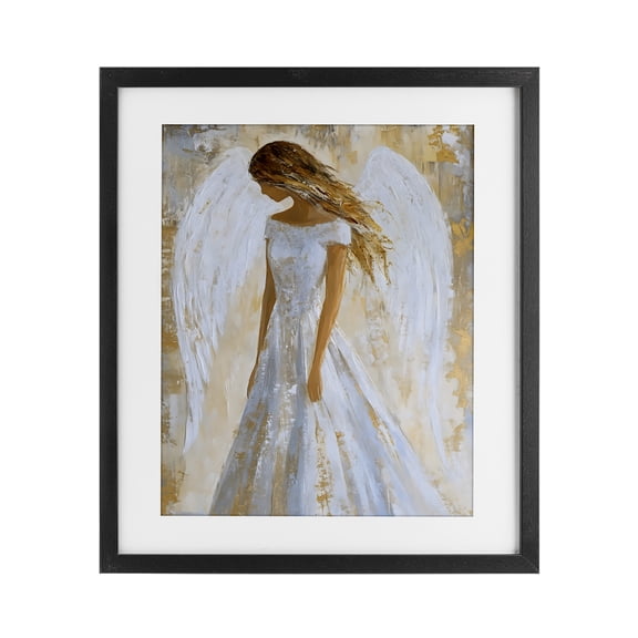 Holy Angel In White Black Framed Print Under Glass, design by Franklyn Gregory