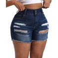 thumbnail image 4 of Gocolloa Women Plus Size Jean Shorts Sexy Stretchy High Waisted Frayed Raw Hem Denim Shorts Royal Blue 26W, 4 of 5