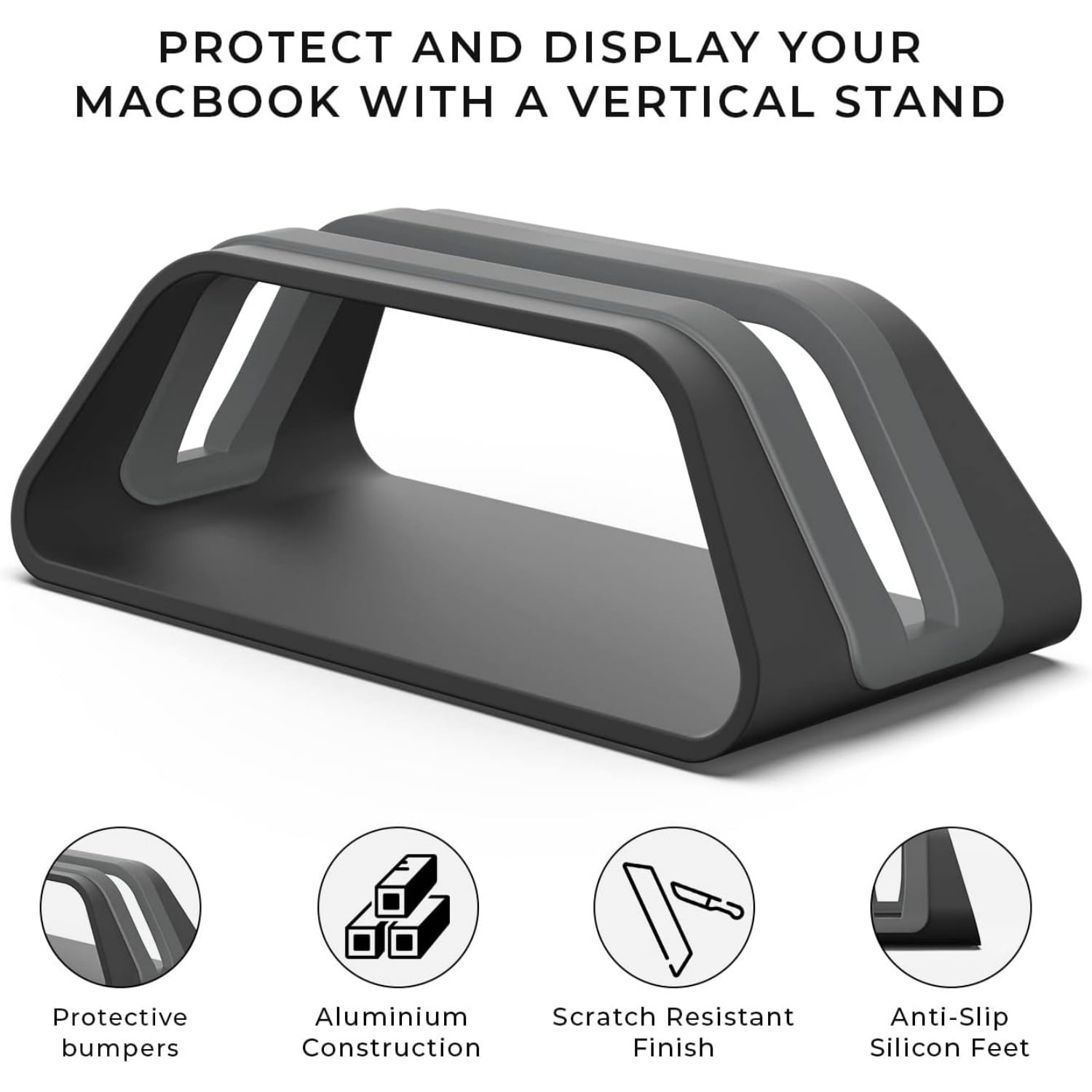 Vertical Laptop Stand Compatible , Holder for Personal Computer Desk Stand, Aluminium, Exchangeable Inserts to Fit Different Device Models, Black