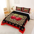 thumbnail image 2 of Erosebridal Fashion Cheetah Print Queen Comforter Set,3D Kawaii Cherries Bedding Comforter Set For Kids Girls,Reversible black,3-Piece, 2 of 7
