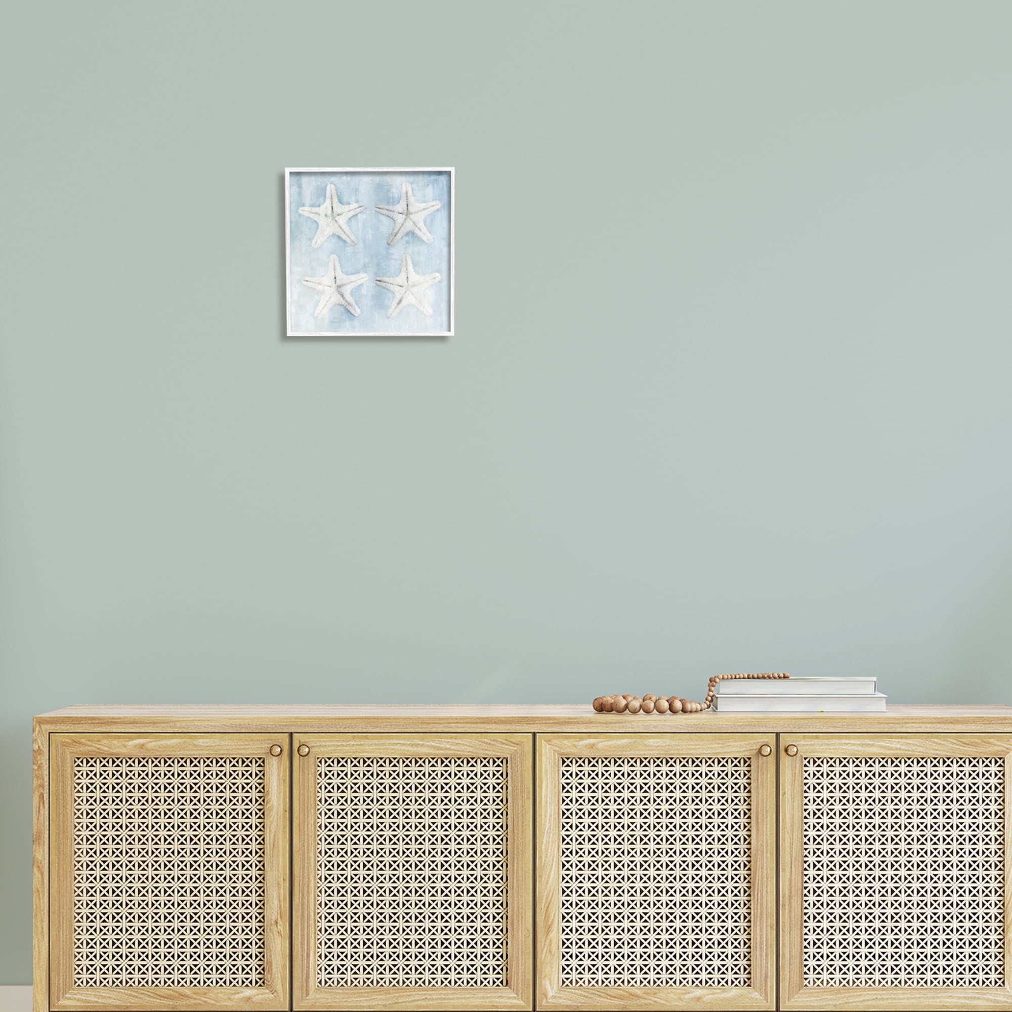 Stupell Aquatic Starfish Soft Blue Coastal Landscape Painting White Framed Art Print Wall Art