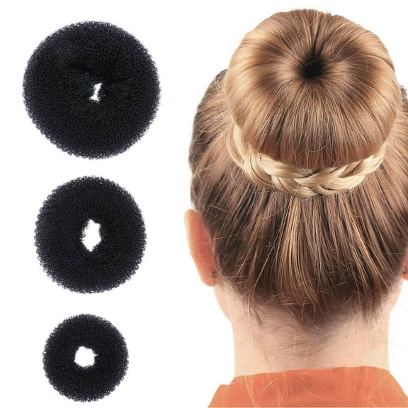 OATIPHO 3Sets Ponytail Holder and Hair Donut Bun Maker Black Hair Styling Tool Set with Clips