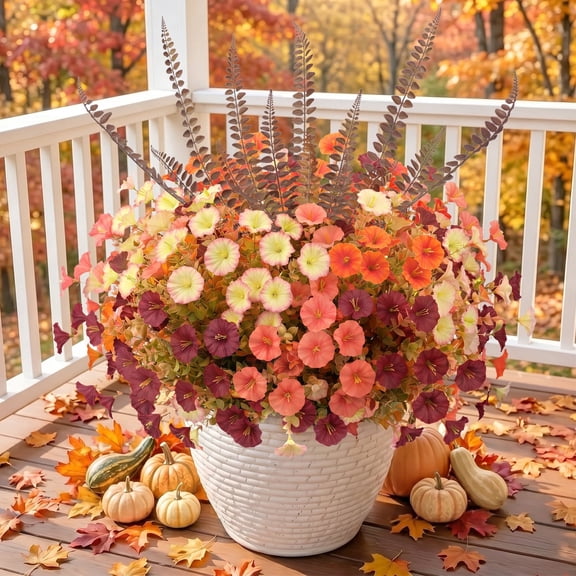 AcerichFad Artificial Fall Flowers Outdoors, 13 Bundles Autumn Faux Plants Fake Silk Flowers Fall Decorations for Home Outside Yard Garden Porch Patio