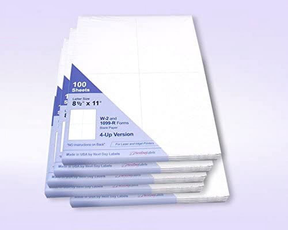 W-2 and 1099-R Forms Blank Paper 4-Up Version"NO Instructions on Back" for Laser and Ink Jet Printer 5 Pack - 500 Sheets